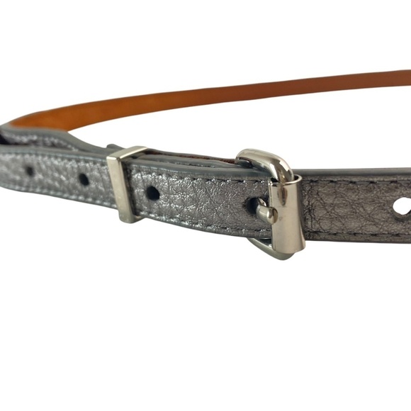COLE HAAN Women Leather Skinny Belt in Silver with Silver Buckle Size M - Picture 2 of 5